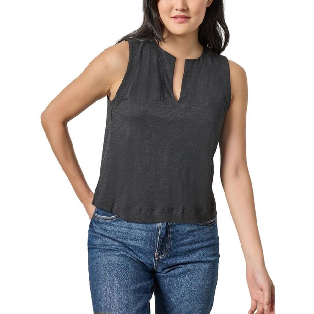 Lilla P Womens Pleat Back Split Neck Tank, Black